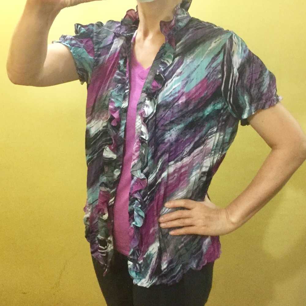 Sheer Pleated Print Ruffled - Picture 4 of 5